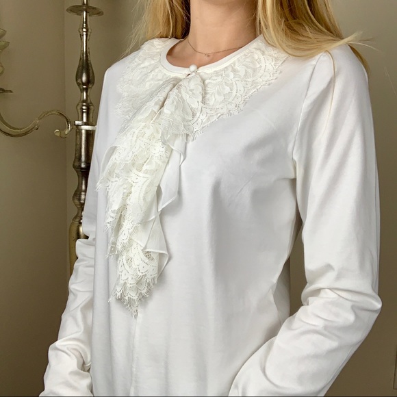 CAbi Sweet Tee lace ruffle white keyhole neck top - Picture 2 of 7